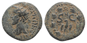 Antoninus Pius (138-161). Seleucis and Pieria, Antioch. Æ (17mm, 3.64g, 12h). Radiate head l. R/ Large SC; H above, eagle below; all within laurel wre...