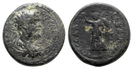 Septimius Severus (193-211). Macedon, Thessalonica. Æ (26mm, 15.52g, 6h). Laureate, draped and cuirassed bust r. R/ Nike advancing l., holding wreath ...