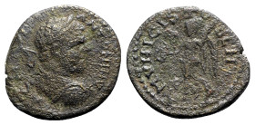 Caracalla (198-217). Macedon, Stobi. Æ (24mm, 5.58g, 12h). Laureate and cuirassed bust r. R/ Nike-Nemesis advancing l., holding wreath and palm frond;...