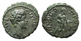 Caracalla (198-217). Moesia Inferior, Nicopolis ad Istrum. Æ (15mm, 2.45g, 1h). Bare head r. R/ Herakles standing r., holding club and lion skin. Varb...