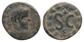 Macrinus (217-218). Seleucis and Pieria, Antioch. Æ (17mm, 5.41g, 6h). Laureate and cuirassed bust r. R/ Large SC, Δ above, Є below; all within laurel...