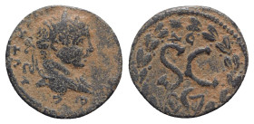 Elagabalus (218-222). Seleucis and Pieria, Antioch. Æ (19mm, 5.17g, 12h). Laureate head r. R/ S • C, Δ Є above, eagle below; all within laurel wreath....