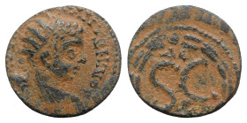 Elagabalus (218-222). Seleucis and Pieria, Antioch. Æ (19mm, 4.49g, 6h). Radiate head r. R/ S • C, Δ Є above, eagle below; all within laurel wreath. M...