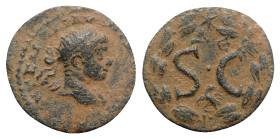 Elagabalus (218-222). Seleucis and Pieria, Antioch. Æ (20mm, 4.79g, 6h). Radiate head r. R/ S • C, Δ Є above, eagle below; all within laurel wreath. M...