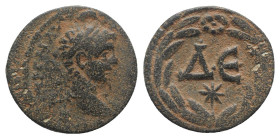 Elagabalus (218-222). Seleucis and Pieria, Antioch. Æ (19mm, 7.32g, 12h). Laureate head r. R/ Large ΔЄ, star below; all within laurel wreath. McAlee 8...