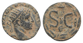 Elagabalus (218-222). Seleucis and Pieria, Antioch. Æ (16mm, 3.27g, 1h). Radiate head r. R/ Large SC; Δ above, Є below; all within wreath. Butcher 468...