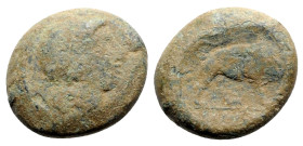 Anonymous, Southern Italy, c. 260 BC. Æ (23mm, 12.33g, 7h). Female head r., with ribbon in hair. R/ Lion r.; [ROMANO] in exergue. Crawford 16/1a; HNIt...