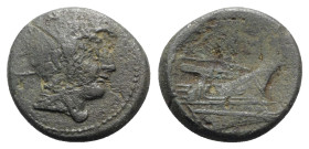 Anonymous, Rome, 217-215 BC. Æ Semuncia (20mm, 5.40g, 12h). Head of Mercury r., wearing winged petasus. R/ Prow r. Crawford 38/7; RBW 100. Good Fine