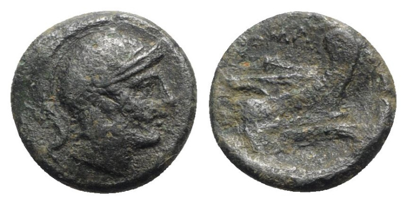 Anonymous, Rome, c. 217-215 BC. Æ Quartuncia (16mm, 2.41g, 11h). Helmeted head o...