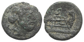 Anonymous, Rome, after 211 BC. Unofficial Æ Semis (20.5mm, 5.83g, 3h). Laureate head of Saturn r. R/ Prow of galley r. Cf. Crawford 56/3. Green patina...