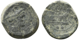Anonymous, Rome, after 211 BC. Æ Sextans (22mm, 9.01g, 7h). Head of Mercury r. wearing winged petasus. R/ Prow of galley r. Crawford 56/6; RBW 212. Fi...