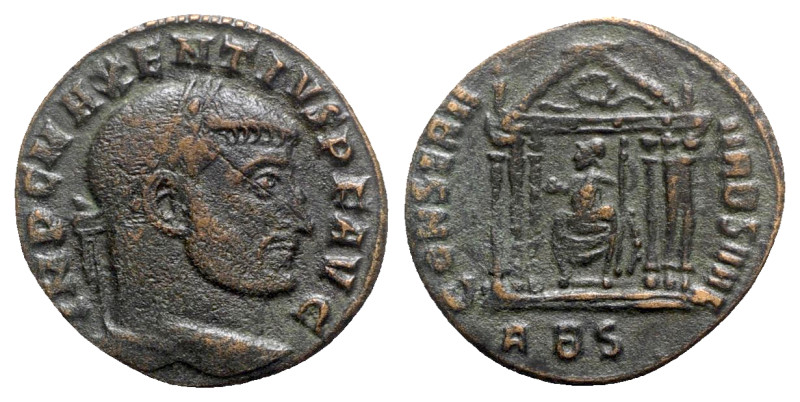 Maxentius (307-312). Æ Follis (25mm, 7.24g, 6h). Rome, 308-310. Laureate head r....