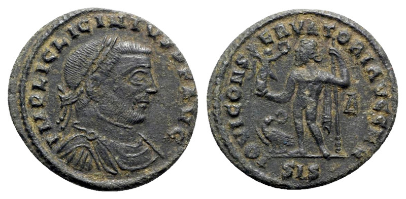 Licinius I (308-324). Æ Follis (23mm, 3.28g, 12h). Siscia, AD 313. Laureate, dra...