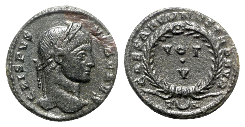 Crispus (Caesar, 323-324). Æ Follis (19mm, 2.85g, 12h). Arelate, AD 321. Laureat...