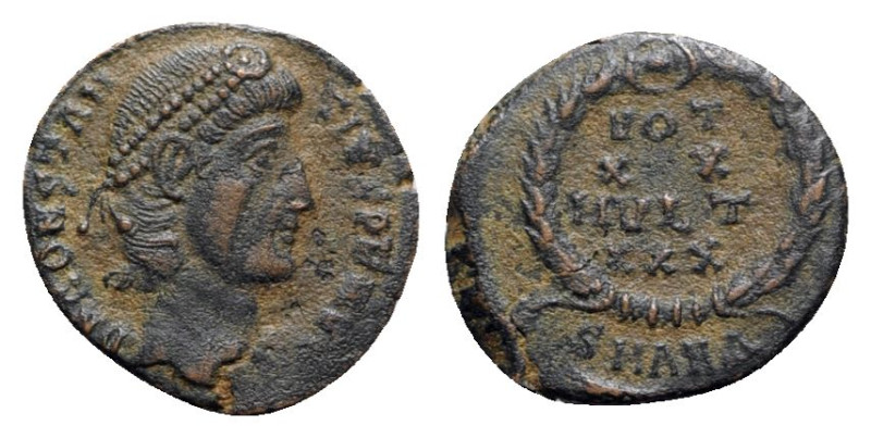 Constantius II (337-361). Æ (15.5mm, 1.59g, 11h). Antioch, 347-8. Diademed head ...