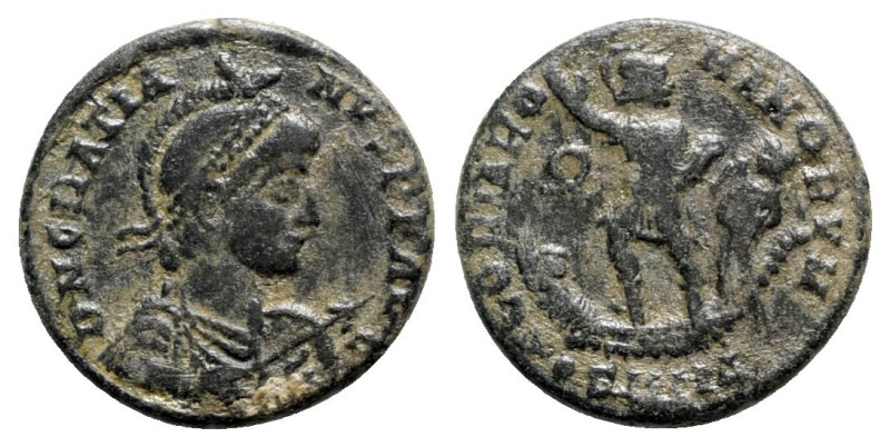 Gratian (367-383). Æ (21mm, 5.16g, 6h). Nicomedia, 367-75. Pearl-diademed, helme...