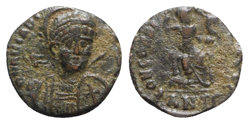 Arcadius (383-408). Æ (16mm, 3.30g, 6h). Antioch, 401-403. Pearl-diademed, helme...