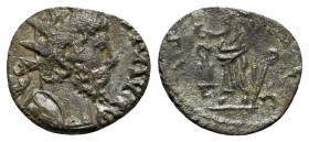 Barbarous Radiate, imitating Tetricus I (14mm, 1.15g, 12h). Radiate head r. R/ Salus standing l., holding rudder and feeding snake rising from altar. ...