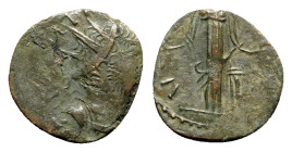 Barbarous Radiate, imitating Tetricus I (14mm, 1.24g, 12h). Radiate head r. R/ Hilaritas(?) standing l., holding branch and cornucopia. Near VF