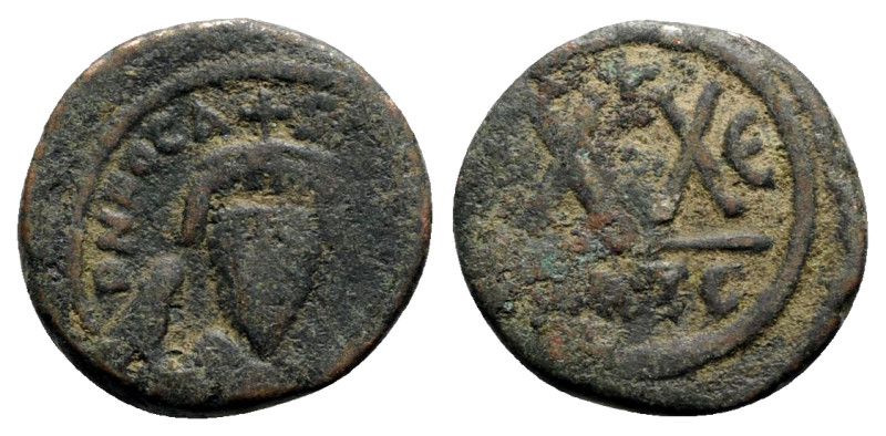 Phocas (602-610). Æ 20 Nummi (23mm, 6.553g, 12h). Carthage, year 5 (606/7). Crow...