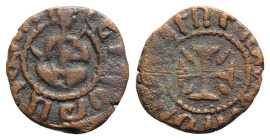 Cilician Armenia, Levon III (1301-1307). Æ Kardez (20mm, 3.08g). Levon seated facing in oriental fashion, holding cross and staff. R/ Cross potent. Cf...