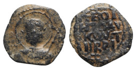 Crusaders, Antioch. Tancred (Regent, 1101-03, 1104-12). Æ Follis (20mm, 2.78g, 12h). Nimbate facing bust of St. Peter, holding cruciform sceptre. R/ L...