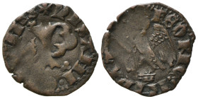 Italy, Pisa. Republic, in the name of Federico II (1313-1494). BI Denaro Picciolo (14mm, 0.72g, 6h). Large P. R/ Eagle. MIR 418. VF