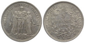 France. AR 5 Francs 1873 K, Paris (37mm, 24.87g, 6h). Davenport 92. VF