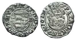Hungary, Habsburg. Matthias II (1608-1619). AR Denar 1619 (13mm, 0.51g, 2h). Virgin with Holy Child. R/ Arms. Huszar 1147ff.; KM 40. Good VF