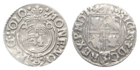 Poland, Sigismund III Vasa (1587-1632). AR 3 Polker 1620 (19mm, 1.20g, 5h). Crowned arms. R/ Orb. Górecki B.20. VF