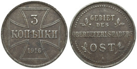 Poland, Republic. 3 Kopek 1916 (28mm, 8.53g, 12h). KM-23 (Germany). VF