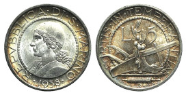 San Marino, AR 5 Lire 1938. Near FDC