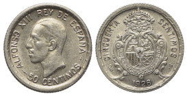 Spain, Alfonso XIII (1886-1931). AR 50 Centimos 1926 (18mm, 2.45g, 6h). KM 741. EF