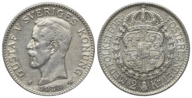 Sweden, Gustaf V (1907-1950). AR 2 Kronor 1938 (31mm, 14.98g, 12h). KM 787. EF