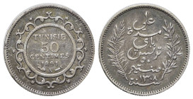 Tunisia, Ali III. AR 50 Cents 1891 (18mm, 2.45g, 6h). KM 223. Good VF
