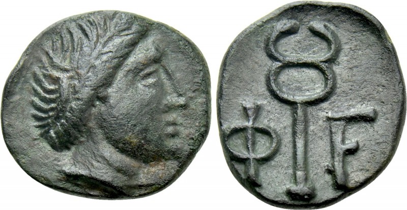 UNCERTAIN. Ae (Circa 4th-3rd centuries BC). 

Obv: Laureate head (of Apollo?) ...