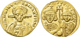 JUSTINIAN II with TIBERIUS (Second reign, 705-711). GOLD Semissis. Constantinople.