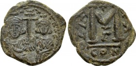 JUSTINIAN II with TIBERIUS (Second reign, 705-711). Follis. Constantinople. Dated RY 20 (704/5).