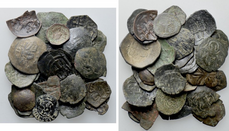 Circa 28 Late Byzantine Coins. 

Obv: .
Rev: .

. 

Condition: See pictur...