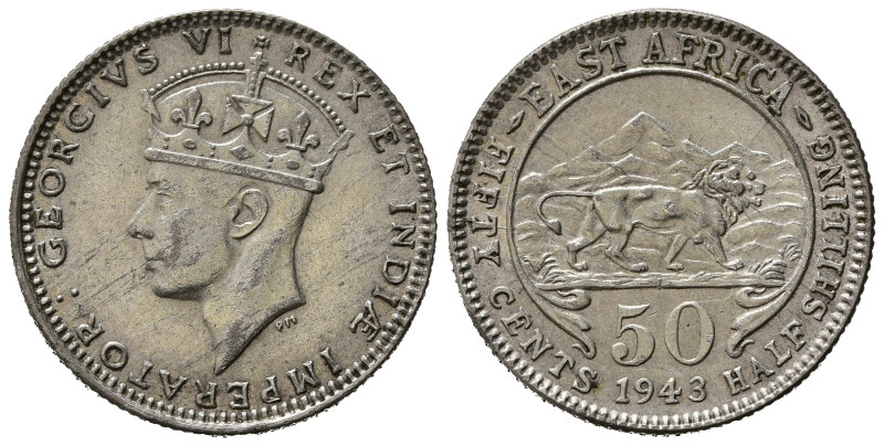 AFRICA ORIENTALE BRITANNICA. East Africa. Giorgio VI. 50 cents 1943. Ag. SPL+/qF...