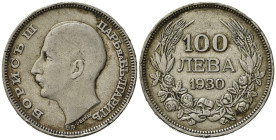BULGARIA. Boris III. 100 Leva 1930. Ag. KM#43. BB+