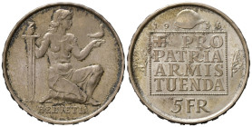 SVIZZERA. 5 francs 1936. Fondo per l'Armamento della Confederazione. Ag. KM# 41. qFDC