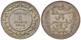 TUNISIA. 2 Francs 1916 A. Ag. SPL