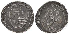 BOLOGNA. Stato Pontificio. Alessandro VII (1655-1667). Carlino. Ag (1,80 g). Stemma - figura della Beata Vergine con bambino. MIR1878. BB+