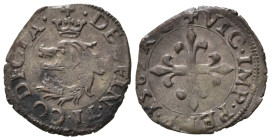 DESANA. Delfino Tizzone (1583-1598). Liard 1583 o 1585. Mi (0,77 g). Delfino coronato - Croce gigliata. MIR 513. RR. SPL