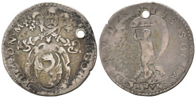 FANO. Stato Pontificio. Gregorio XIII (1572-1585). Giulio PRVDENTIS SOCIA. Stemma - La Fortuna in piedi. Ag (2,89 g). MIR 1263/2 fiore sopra lo stemma...