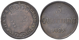 FIRENZE. Granducato di Toscana. Leopoldo II di Lorena (1824-1859). 5 Quattrini 1829. Cu. Gig. 71. RRR. MB+