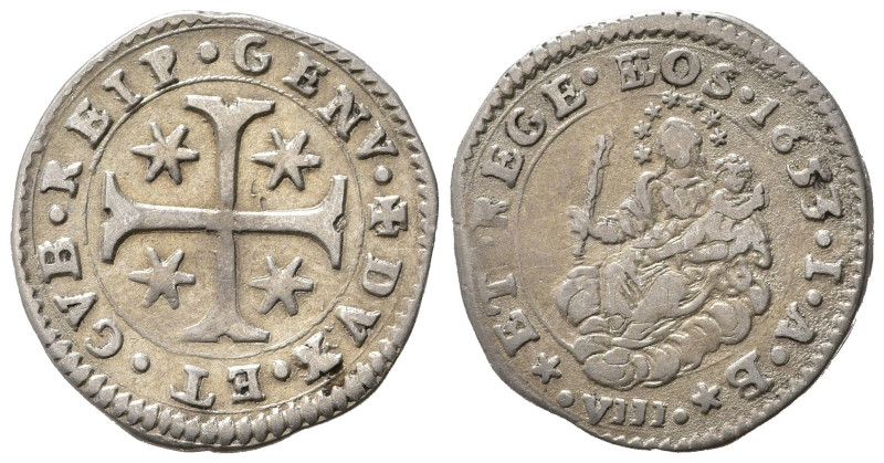 GENOVA. Dogi Biennali III fase (1637-1797). 8 soldi 1653 sigle IAB. Ag (2,08 g)....