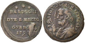 GUBBIO. Stato Pontificio. Pio VI (1775-1799). Sampietrino da 2 e 1/2 baiocchi 1796 ?. CU (14,97 g). BB