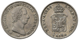 Milano. Regno Lombardo Veneto. Francesco I d'Asburgo Lorena (1815-1835). 1/4 di lira austriaca 1823 M. Ag. Gig.77. R.BB+